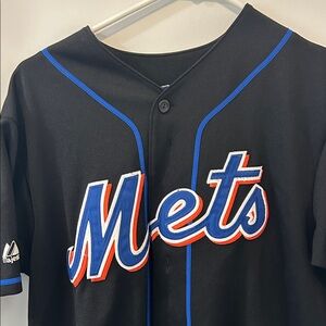 Majestic Black Mets Jersey with Blue Highlights